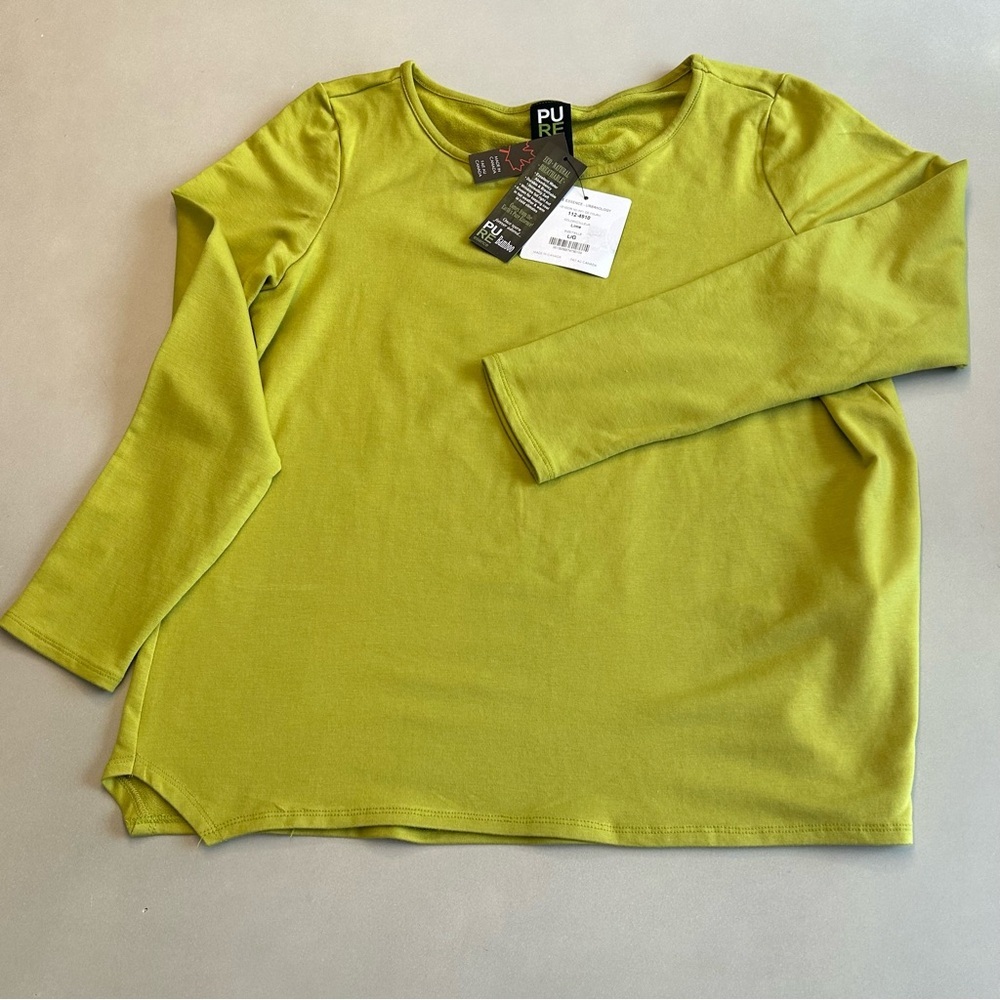 Pure Essence Lime Green Bamboo Top,   Size L - Picture 3 of 6